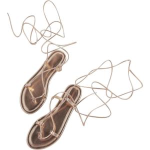 image:imageGORGLITTER Womens Lace Up Flat Sandals Dressy Strappy Gladiator Sandals Pointed Toe Thong SandalsChampagne