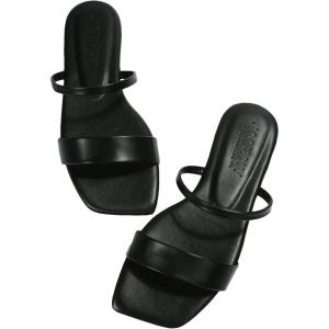 image:imageGORGLITTER Womens Strappy Flat Sandals Square Open Toe Dressy Going Out Slide SandalsBlack