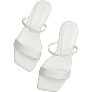 image:imageGORGLITTER Womens Strappy Flat Sandals Square Open Toe Dressy Going Out Slide SandalsWhite