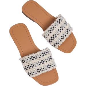 image:imageGORGLITTER Womens Summer Beach Vacation Slides Sandals Dressy Cute Summer Boho Pearls Square Toe Slip On Flats SlipperMulticolor