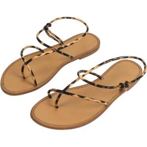 image:imageGORGLITTER Womens Summer Sandals 2026 Strappy Slingback Flats Dressy Cute Beach Vacation SlidesBrown