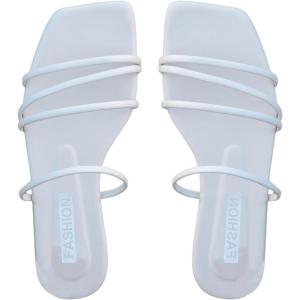 image:imageGORGLITTER Womens Summer Vacation Beach Cute Square Toe Flat Sandals Strappy Toe Ring Thong Slide Sandal Slip on Flip Flops 2026White B Sandal