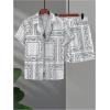 image:imageGORGLITTER Mens 2 Piece Boho Tracksuit Paisley Print Button Down Shirt and Shorts Vacation SetsWhite
