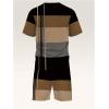 image:imageGORGLITTER Mens 2 Piece Outfits Summer Vacation Beach Color Block Short Sleeve T Shirt and Short Sets TracksuitBrown F