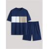 image:imageGORGLITTER Mens 2 Piece Outfits Summer Vacation Beach Color Block Short Sleeve T Shirt and Short Sets TracksuitDark Blue a