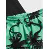 image:imageGORGLITTER Mens 2 Piece Short Sleeve Graphic Tee Hawaiian Printed Drawstring Shorts SetBlack and Mint Green