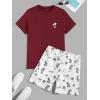 image:imageGORGLITTER Mens 2 Piece Short Sleeve Graphic Tee Hawaiian Printed Drawstring Shorts SetBurgundy and White