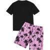 image:imageGORGLITTER Mens 2 Piece Short Sleeve Graphic Tee Hawaiian Printed Drawstring Shorts SetPink and Black