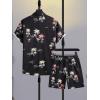 image:imageGORGLITTER Mens 2 Piece Vacation Beach Outfits Floral Button Down Shirt and Shorts Cruise Attire SetsBlack