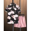 image:imageGORGLITTER Mens 2 Piece Vacation Beach Outfits Floral Button Down Shirt and Shorts Cruise Attire SetsBlack and Pink