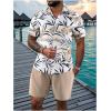 image:imageGORGLITTER Mens 2 Piece Vacation Beach Outfits Floral Button Down Shirt and Shorts Cruise Attire SetsKhaki and White