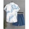 image:imageGORGLITTER Mens 2 Piece Vacation Beach Outfits Floral Button Down Shirt and Shorts Cruise Attire SetsWhite and Blue Coconut Tree Print