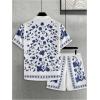 image:imageGORGLITTER Mens 2 Piece Vacation Beach Outfits Floral Button Down Shirt and Shorts Cruise Attire SetsWhite and Blue Floral