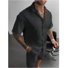 image:imageGORGLITTER Mens Beach Linen Outfits 2 Piece Sets Summer Cruise Vacation Short Sleeve Button Down Shirt and Shorts SetBlack