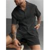 image:imageGORGLITTER Mens Beach Linen Outfits 2 Piece Sets Summer Cruise Vacation Short Sleeve Button Down Shirt and Shorts SetBlack