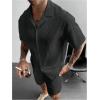 image:imageGORGLITTER Mens Beach Linen Outfits 2 Piece Sets Summer Cruise Vacation Short Sleeve Button Down Shirt and Shorts SetBlack