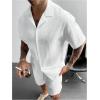 image:imageGORGLITTER Mens Beach Linen Outfits 2 Piece Sets Summer Cruise Vacation Short Sleeve Button Down Shirt and Shorts SetWhite