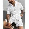 image:imageGORGLITTER Mens Beach Linen Outfits 2 Piece Sets Summer Cruise Vacation Short Sleeve Button Down Shirt and Shorts SetWhite
