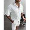 image:imageGORGLITTER Mens Beach Linen Outfits 2 Piece Sets Summer Cruise Vacation Short Sleeve Button Down Shirt and Shorts SetWhite