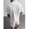 image:imageGORGLITTER Mens Beach Linen Outfits 2 Piece Sets Summer Cruise Vacation Short Sleeve Button Down Shirt and Shorts SetWhite