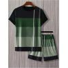 image:imageGORGLITTER Mens Beach Vacation 2 Piece Summer Outfits Short Sets Casual Short Sleeve T Shirt Track Shorts Matching SetMulticolor Green