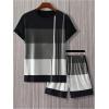 image:imageGORGLITTER Mens Beach Vacation 2 Piece Summer Outfits Short Sets Casual Short Sleeve T Shirt Track Shorts Matching SetMulticolor Grey
