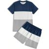 image:imageGORGLITTER Mens Beach Vacation 2 Piece Summer Outfits Short Sets Casual Short Sleeve T Shirt Track Shorts Matching SetMulticolour Blue