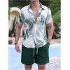 image:imageGORGLITTER Mens Beach Vacation Outfits 2 Piece Short Sleeve Button Down Tropical Shirts and Hawaiian Shorts SetsGreen