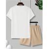 image:imageGORGLITTER Mens Casual Short Sets 2 Piece Outfits Embroidered Graphic TShirt amp Drawstring Waist Shorts SetWhite and Khaki