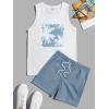 image:imageGORGLITTER Mens Letter Graphic Round Neck Tank Top and Drawstring Pockets Track Shorts SetBlue and White