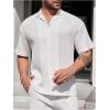 image:imageGORGLITTER Mens Linen Sets Short Sleeve Button Down Cuban Shirts and Pants Set Summer Vacation Cruise OutfitsWhite