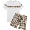 image:imageGORGLITTER Mens Plaid Print Casual Short Sleeve T Shirts and Shorts Tracksuit SetBrown and White