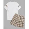image:imageGORGLITTER Mens Plaid Print Casual Short Sleeve T Shirts and Shorts Tracksuit SetBrown and White