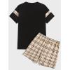 image:imageGORGLITTER Mens Plaid Print Casual Short Sleeve T Shirts and Shorts Tracksuit SetKhaki and Black