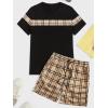 image:imageGORGLITTER Mens Plaid Print Casual Short Sleeve T Shirts and Shorts Tracksuit SetKhaki and Black