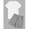 image:imageGORGLITTER Mens Plaid Print Casual Short Sleeve T Shirts and Shorts Tracksuit SetWhite and Grey Letter Print