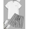 image:imageGORGLITTER Mens Plaid Print Casual Short Sleeve T Shirts and Shorts Tracksuit SetWhite and Grey Letter Print