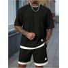 image:imageGORGLITTER Mens Sets 2 Piece Outfits Casual Drop Shoulder Short Sleeve T Shirt and Elastic Waist Shorts SetBlack