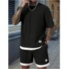 image:imageGORGLITTER Mens Sets 2 Piece Outfits Casual Drop Shoulder Short Sleeve T Shirt and Elastic Waist Shorts SetBlack