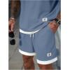 image:imageGORGLITTER Mens Sets 2 Piece Outfits Casual Drop Shoulder Short Sleeve T Shirt and Elastic Waist Shorts SetDusty Blue