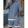 image:imageGORGLITTER Mens Sets 2 Piece Outfits Casual Drop Shoulder Short Sleeve T Shirt and Elastic Waist Shorts SetDusty Blue