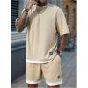 image:imageGORGLITTER Mens Sets 2 Piece Outfits Casual Drop Shoulder Short Sleeve T Shirt and Elastic Waist Shorts SetKhaki