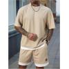 image:imageGORGLITTER Mens Sets 2 Piece Outfits Casual Drop Shoulder Short Sleeve T Shirt and Elastic Waist Shorts SetKhaki