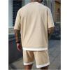 image:imageGORGLITTER Mens Sets 2 Piece Outfits Casual Drop Shoulder Short Sleeve T Shirt and Elastic Waist Shorts SetKhaki
