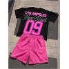 image:imageGORGLITTER Mens Short Sets Outfits Y2k Graphic Tee Shirts and Drawstring Waist Shorts with PocketBlack and Pink