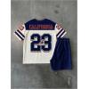 image:imageGORGLITTER Mens V Neck Oversized Jersey Outfits Short Sleeve Y2k Number Graphic Tshirt and Shorts SetWhite and Blue