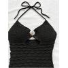 image:imageGORGLITTER Womens 2 Piece Summer Vacation Beach Outfits Crochet Backless Halter Crop Top and Bodycon Mini Skirt SetsBlack