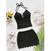 image:imageGORGLITTER Womens 2 Piece Summer Vacation Beach Outfits Crochet Backless Halter Crop Top and Bodycon Mini Skirt SetsBlack