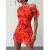 image:imageGORGLITTER Womens Asymmetrical Hem Bodycon Mini Dress Tie One Shoulder Floral Sleeveless Wedding Guest Pencil Short DressesOrange
