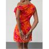 image:imageGORGLITTER Womens Asymmetrical Hem Bodycon Mini Dress Tie One Shoulder Floral Sleeveless Wedding Guest Pencil Short DressesOrange